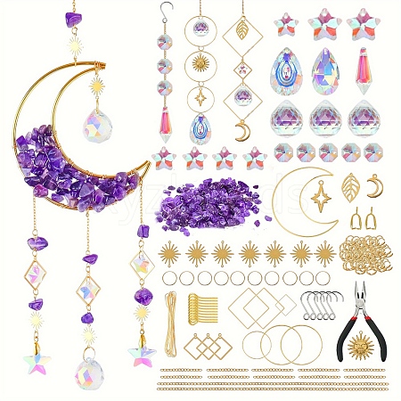 DIY Natural Amethyst Chips & Moon Suncatchers Making Kits PW-WGD87FC-01-1