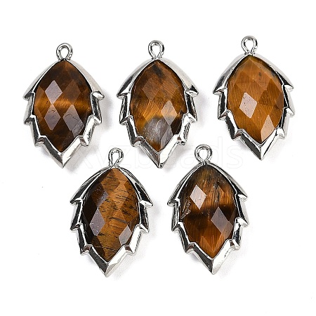 Natural Tiger Eye Faceted Leaf Pendants G-I375-04P-26-1