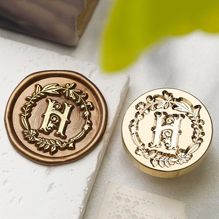 Golden Tone Wax Seal Brass Stamp Head DIY-B079-01G-H-1