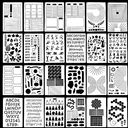 24 Sheets Plastic Drawing Stencil Sets AJEW-WH20004-03A-1