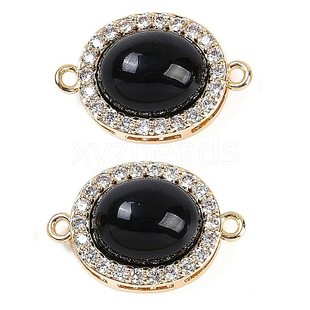 Brass Micro Pave Clear Cubic Zirconia Connector Charms KK-U043-50G-04-1