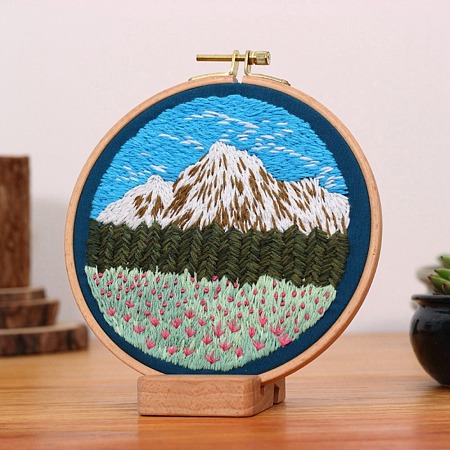 DIY Flower and Mountain Embroidery Kit DIY-O021-12B-1