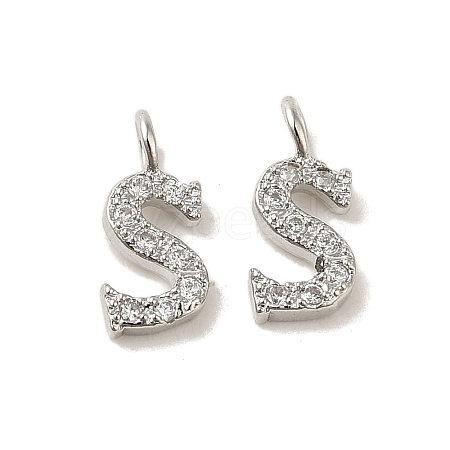 Initial Letter Brass Micro Pave Cubic Zirconia Pendants ZIRC-F008-S-1