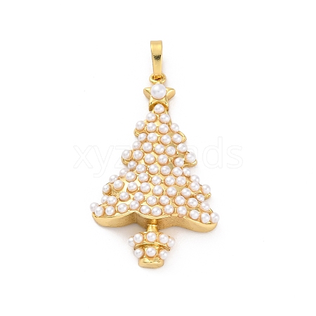 Rack Plating Brass with ABS Imitation Pearls Pendants KK-Q010-07G-1