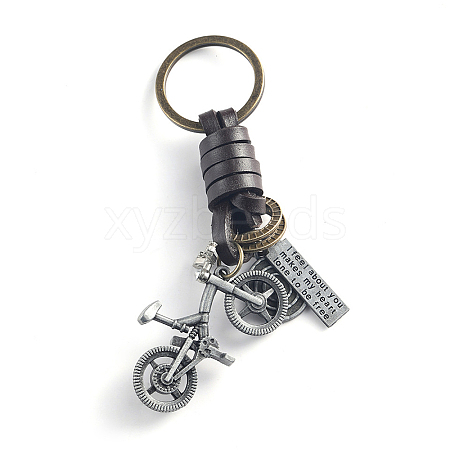 Punk Style Woven Cow Leather Alloy Pendant Keychain KEYC-PW0006-04F-1