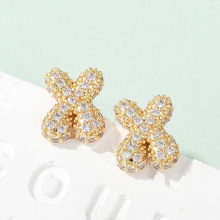 Brass Micro Pave Cubic Zirconia Stud Earrings EJEW-Z091-04G-X-1