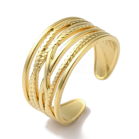 Vacuum Plating 201 Stainless Steel Criss Cross Wide Open Cuff Rings for Women RJEW-C092-30G-1