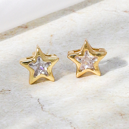 Fashionable Pentagram Brass Stud Earrings MI7430-1