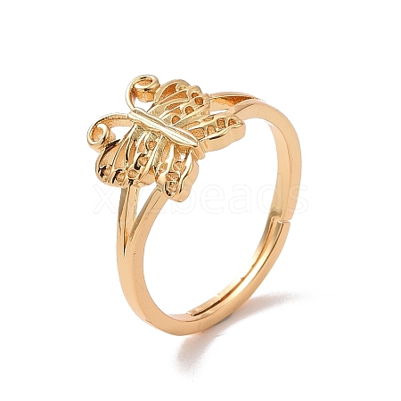 Brass Butterfly Thick Adjustable Ring for Women RJEW-P034-01G-1