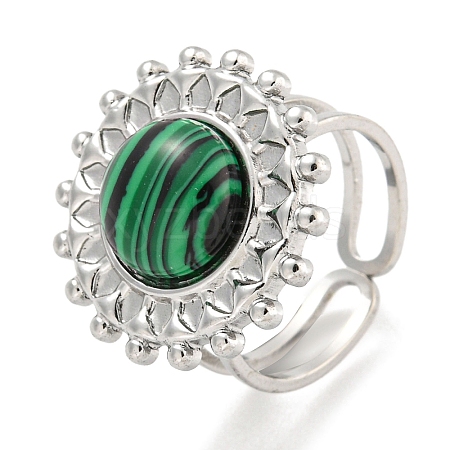 304 Stainless Steel Synthetic Malachite Cuff Rings G-Z056-08P-03-1
