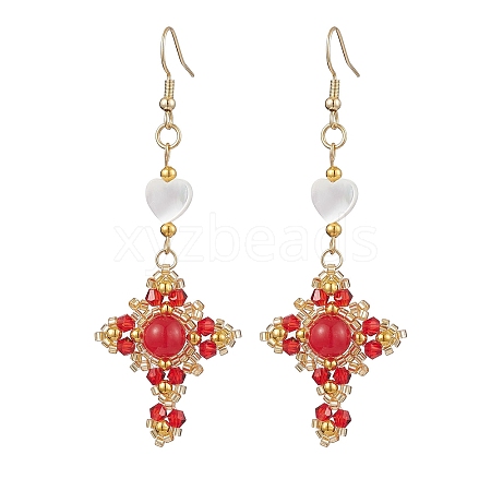 Natural Mixed Stone & Glass Seed Beads Dangle Earrings for Women EJEW-MZ00213-01-1