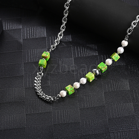 3D Square Natural Stone Pearl Necklaces for Men Women SQ0405-1