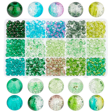   750Pcs 15 Styles Baking Painted Crackle & Frosted & Spray Painted Glass Beads CCG-PH0001-17-1