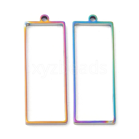 304 Stainless Steel Open Back Bezel Rectangle Pendants STAS-Z040-06B-RC-1