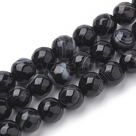 Natural Black Agate Beads Strands G-S281-51D-8mm-1