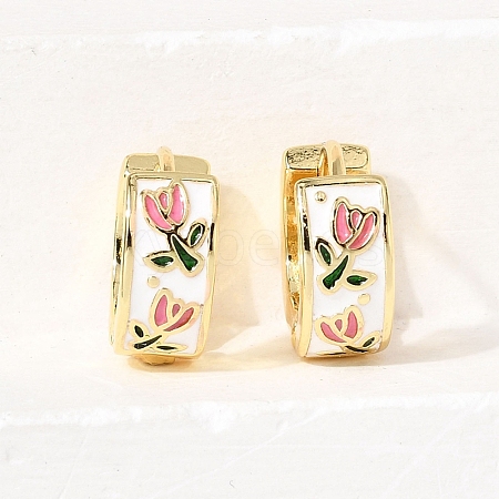 Flower Brass Hoop Earrings EJEW-D352-07G-1