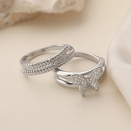 2Pcs Brass Micro Pave Cubic Zirconia Rings PW-WG0BADE-04-1