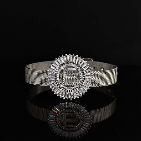 Brass Micro Pave Clear Cubic Zirconia Bangles for Women FS-WGA7409-17-1