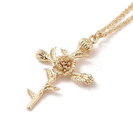 304 Stainless Steel Cross with Flower Pendant Necklaces for Women NJEW-A020-03J-G-1