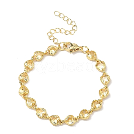 Heart Brass Pave Cubic Zirconia Link Chain Bracelets for Women BJEW-P385-07G-06-1