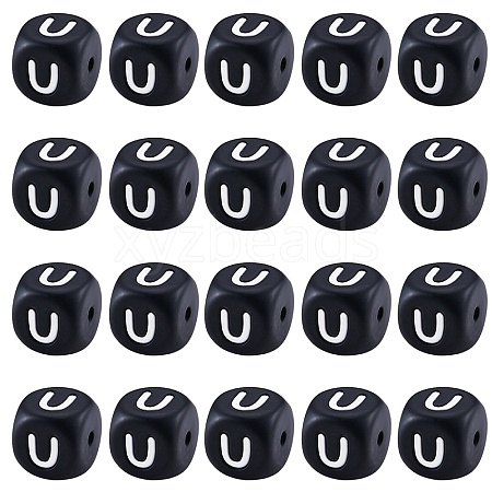 20Pcs Black Cube Letter Silicone Beads 12x12x12mm Square Dice Alphabet Beads with 2mm Hole Spacer Loose Letter Beads for Bracelet Necklace Jewelry Making JX433U-1