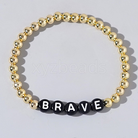 Stylish Brass & Acrylic Word Beaded Stretch Bracelets Trendy for Unique Look QS6453-2-1