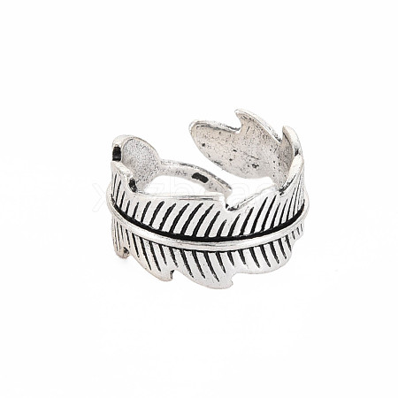 Leaf Wrap Alloy Open Cuff Ring for Women RJEW-N029-102-1