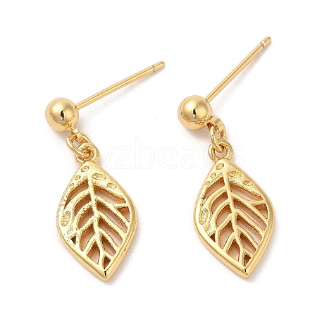 Rack Plating Brass Hollow Leaf Dangle Stud Earrings EJEW-D061-45G-1