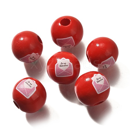 Valentine's Day Element Printed Wood Beads WOOD-R002-01-18-1