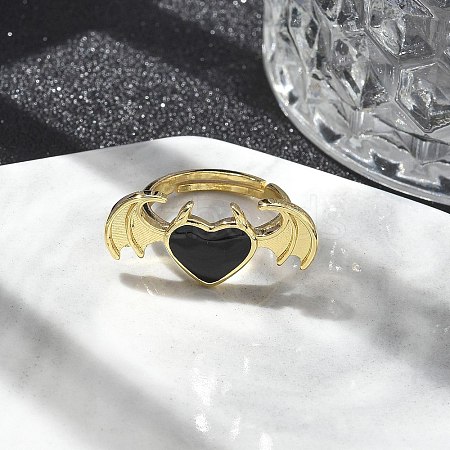 Heart with Wing Enamel Finger Rings RJEW-G337-05G-03-1