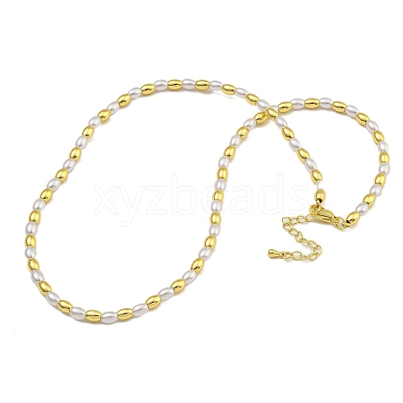 Rack Plating Brass & ABS Plastic Pearl Beads Rice Beaded Necklaces for Women NJEW-C059-18G-1