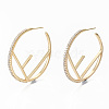 Brass Micro Pave Clear Cubic Zirconia Half Hoop Earrings KK-S356-144G-NF-1