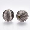 Wood Beads Covered with Polyester Cord Wire WOVE-S117-18mm-03-1
