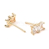 Brass Pave Clear Cubic Zirconia Rectangle Stud Earrings for Women EJEW-G362-08KCG-2