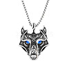 304 Stainless Steel Rhinestone Viking Wolf Head Pendant Necklaces FS-WGCFA8E-01-4