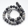 Frosted Round Natural Black Silk Stone/Netstone Bead Strands G-J276-65-10mm-2