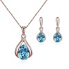 Teardrop Alloy Glass Pendant Necklaces & Stud Dangle Earrings Sets for Women WGD12E0-02-4