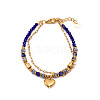 304 Stainless Steel Paperclip Chain & Natural Sodalite Beads Double Layered Bracelets WG3FEC9-03-2