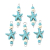 Dyed Synthetic Turquoise Starfish Rondelle Round Beaded Connector Charms PALLOY-JF04015-01-1