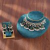 Rectangle Alloy Glass Choker Necklace & Earrings Sets for Women FS-WG507E8-03-1