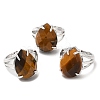 Natural Tiger Eye Teardrop Adjustable Rings RJEW-K241-03P-12-4