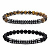 6mm Matte Black Tiger Eye Stone Bead Bracelet Set with Natural Stones and Magnetic Clasp ST5590593-1