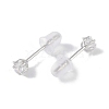 Rhodium Plated Star 999 Fine Silver Cubic Zirconia Stud Earrings for Women EJEW-S215-21P-3