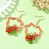 304 Stainless Steel Flower Glass Seed Beaded Dangle Earrings EJEW-MZ00335-02-1