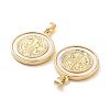 Rack Plating Brass Pave Shell Flat Round Pendants KK-C063-17G-2