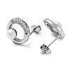 Cubic Zirconia Ring with Natural Pearl Stud Earrings EJEW-F318-18P-2