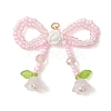 Glass Seed Beaded Bowknot & Flower Pendants PALLOY-MZ01220-01-1