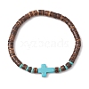 Cross Natural Coconut & Synthetic Turquoise Beads Stretch Bracelets for Women BJEW-JB11388-01-2