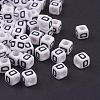 White Letter D Cube Acrylic Beads X-PL37C9308-D-1