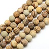 Frosted Natural Picture Jasper Round Bead Strands X-G-M064-10mm-05-1